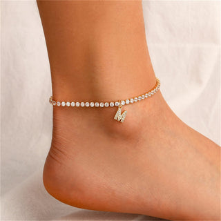 Rhinestone Initial Letter Anklets